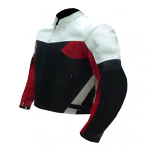 MENS BIKER LEATHER BLACK RED WHITE BIKER LEATHER JACKET, BIKER JACKET FOR MENS