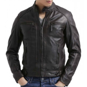 MEN'S STYLISH BLACK SLIM FIT LEATHER BIKER JACKET MEN