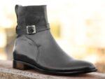 Handmade Black Jodhpurs Leather Ankle High Buckle Up Boots - leathersguru