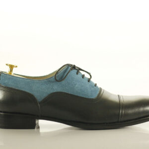 Men's Black Blue Cap Toe Leather Suede Shoes ,Party Shoes