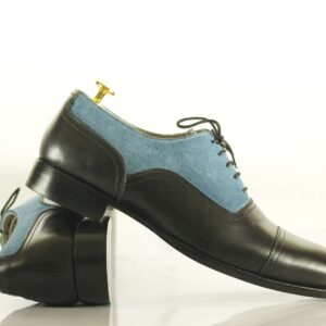 Men's Black Blue Cap Toe Leather Suede Shoes ,Party Shoes