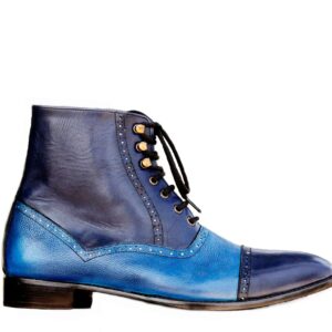 Two Tone Blue Leather Lace Up Ankle Boot,For Men