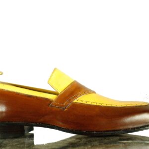 Brown Yellow Loafer Leather Shoes For Men's