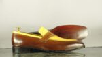 Handmade Brown Yellow Penny Loafers shoes, Dress shoes - leathersguru