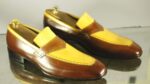 Handmade Brown Yellow Penny Loafers shoes, Dress shoes - leathersguru