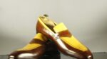 Handmade Brown Yellow Penny Loafers shoes, Dress shoes - leathersguru