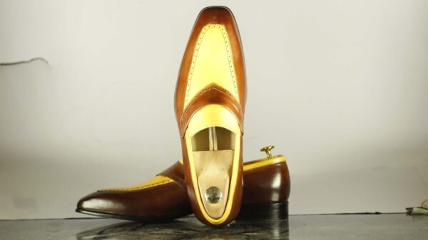 Brown Yellow Loafer Leather Shoes For Men's