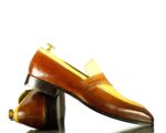 Brown Yellow Loafer Leather Shoes For Men's