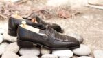 Black Alligator Leather Penny Loafer Shoes For Men's