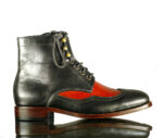 Black Red Men's Desert Ankle High Leather Boots - leathersguru