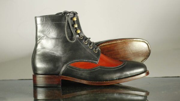 Black Red Men's Desert Ankle High Leather Boots - leathersguru