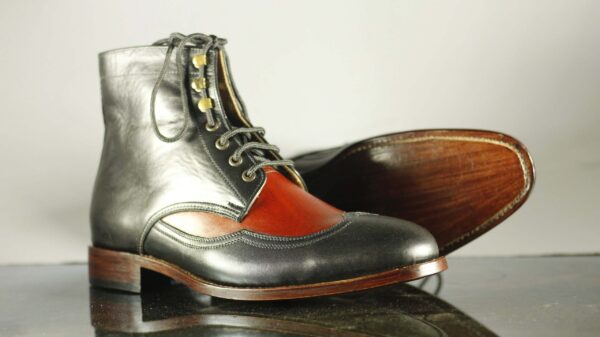 Black Red Men's Desert Ankle High Leather Boots - leathersguru