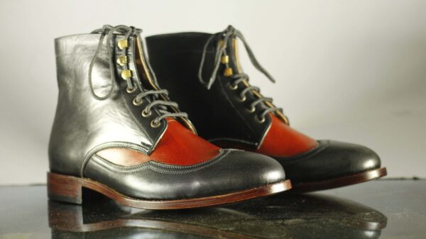 Black Red Men's Desert Ankle High Leather Boots - leathersguru
