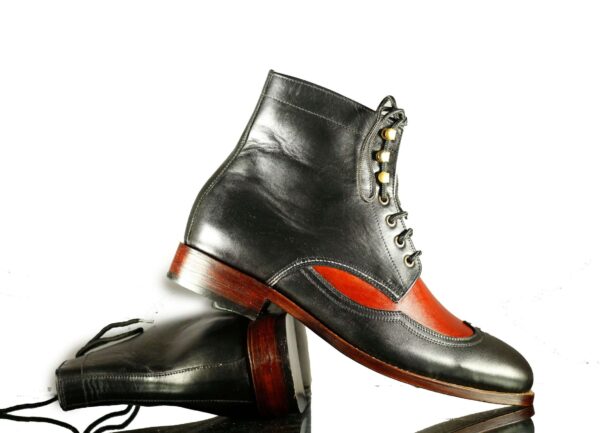 Black Red Men's Desert Ankle High Leather Boots - leathersguru