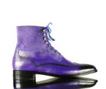 Handmade Ankle Indigo Wing Tip Lace Up Leather Suede Boot - leathersguru