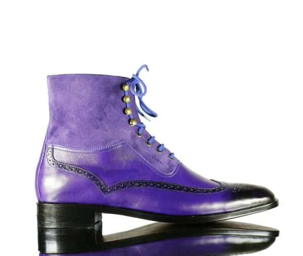 Handmade Ankle Indigo Wing Tip Lace Up Leather Suede Boot - leathersguru