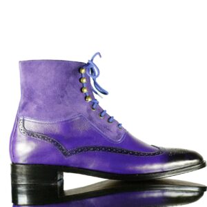 Handmade Leather Suede Purple Boot,Men's Lace Up Stylish Boot