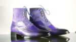 Handmade Ankle Indigo Wing Tip Lace Up Leather Suede Boot - leathersguru