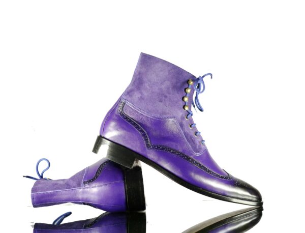 Handmade Ankle Indigo Wing Tip Lace Up Leather Suede Boot - leathersguru