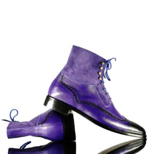 Handmade Leather Suede Purple Boot,Men's Lace Up Stylish Boot