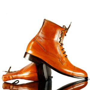 Men's Tan Cap Toe Lace Up Leather Ankle Boot,Men's Oxford Boot