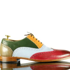 Men's Wing Tip Multi Colour Lace Up Party Shoes,Handmade Shoes