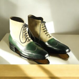 Ankle Green Beige Lace Up Wing Tip Boot For Men's Oxford Boot