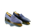 Handmade Blue Suede Penny Loafer Shoes,Men's Formal Shoes