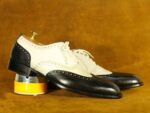 Handmade Black & White Win Tip Brogue Lace Up Shoes , Men's Oxford Leather Shoes