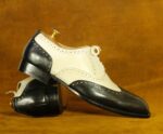 Handmade Black & White Win Tip Brogue Lace Up Shoes , Men's Oxford Leather Shoes