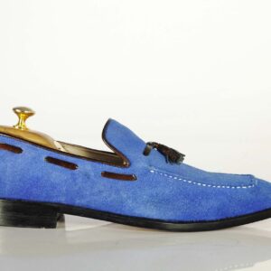 Handmade Royal Blue Suede Moccasins Loafer Shoes - leathersguru