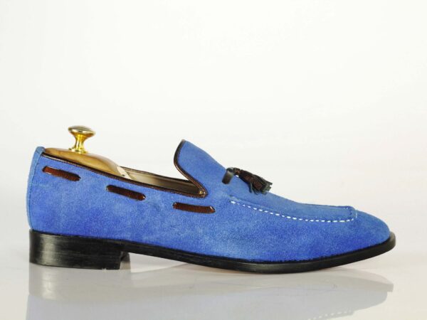 Handmade Royal Blue Suede Moccasins Loafer Shoes - leathersguru