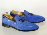 Handmade Royal Blue Suede Moccasins Loafer Shoes - leathersguru
