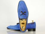 Handmade Royal Blue Suede Moccasins Loafer Shoes - leathersguru