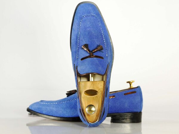 Handmade Royal Blue Suede Moccasins Loafer Shoes - leathersguru