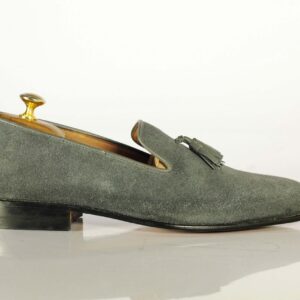 Bespoke Gray Tussles Penny Loafer Suede Shoes - leathersguru