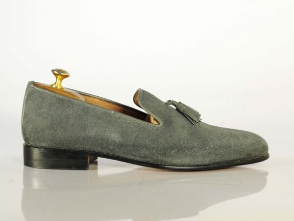 Bespoke Gray Tussles Penny Loafer Suede Shoes - leathersguru