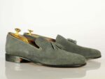 Bespoke Gray Tussles Penny Loafer Suede Shoes - leathersguru