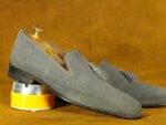 Handmade Grey Leather Suede Loafers Shoes ,Men's Oxford Shoes