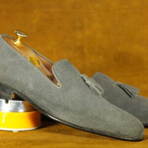 Handmade Grey Leather Suede Loafers Shoes ,Men's Oxford Shoes