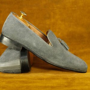 Handmade Gray Suede Tussles Loafers Shoes,Slip On's Moccasin Dress Shoes