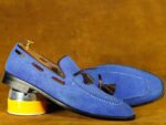 Handmade Blue Suede Tussles Shoes' Men's Formal Shoes