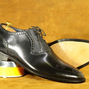 Handmade Black Leather Brogue Toe Lace Up Shoes , Men's Formal Shoes