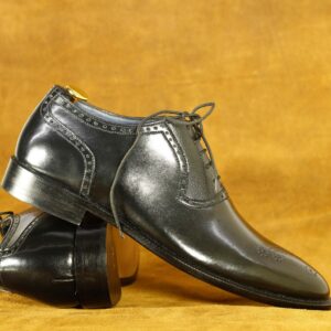 Handmade Black Leather Brogue Toe Lace Up Shoes , Men's Formal Shoes