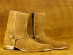 Handmade Brown Ankle High Madrid Strap Suede Boot, Man's Formal Boot