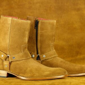 Handmade Brown Ankle High Madrid Strap Suede Boot, Man's Formal Boot