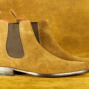 Handmade Brown Chelsea Ankle High Suede Boot, Men's Oxford Boot