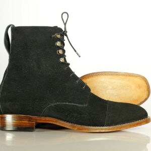 Ankle High Black Cap Toe Lace Up Suede Boots - leathersguru