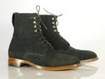 Ankle High Black Cap Toe Lace Up Suede Boots - leathersguru