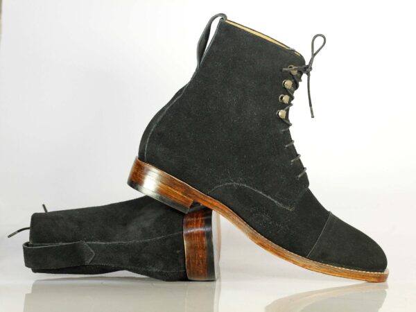 Ankle High Black Cap Toe Lace Up Suede Boots - leathersguru